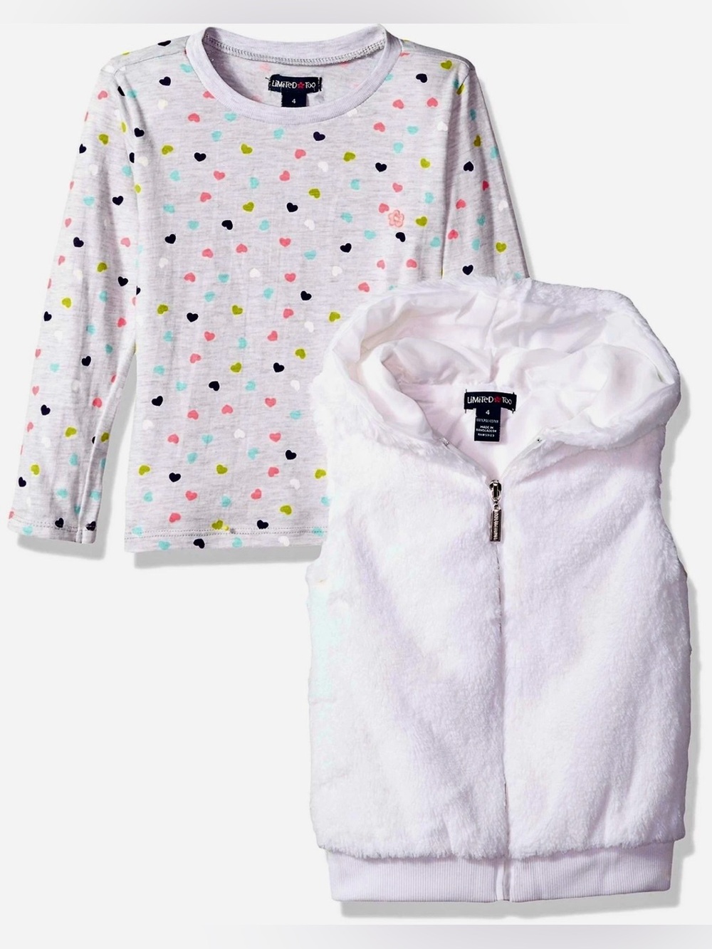 NWT Lot of 2x [Limited Too] Sherpa Vest & Long-Sleeve Tee Girls Kids Toddler 4